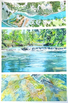 Guadalupe River Tryptich, Painting, Watercolor on Watercolor Paper