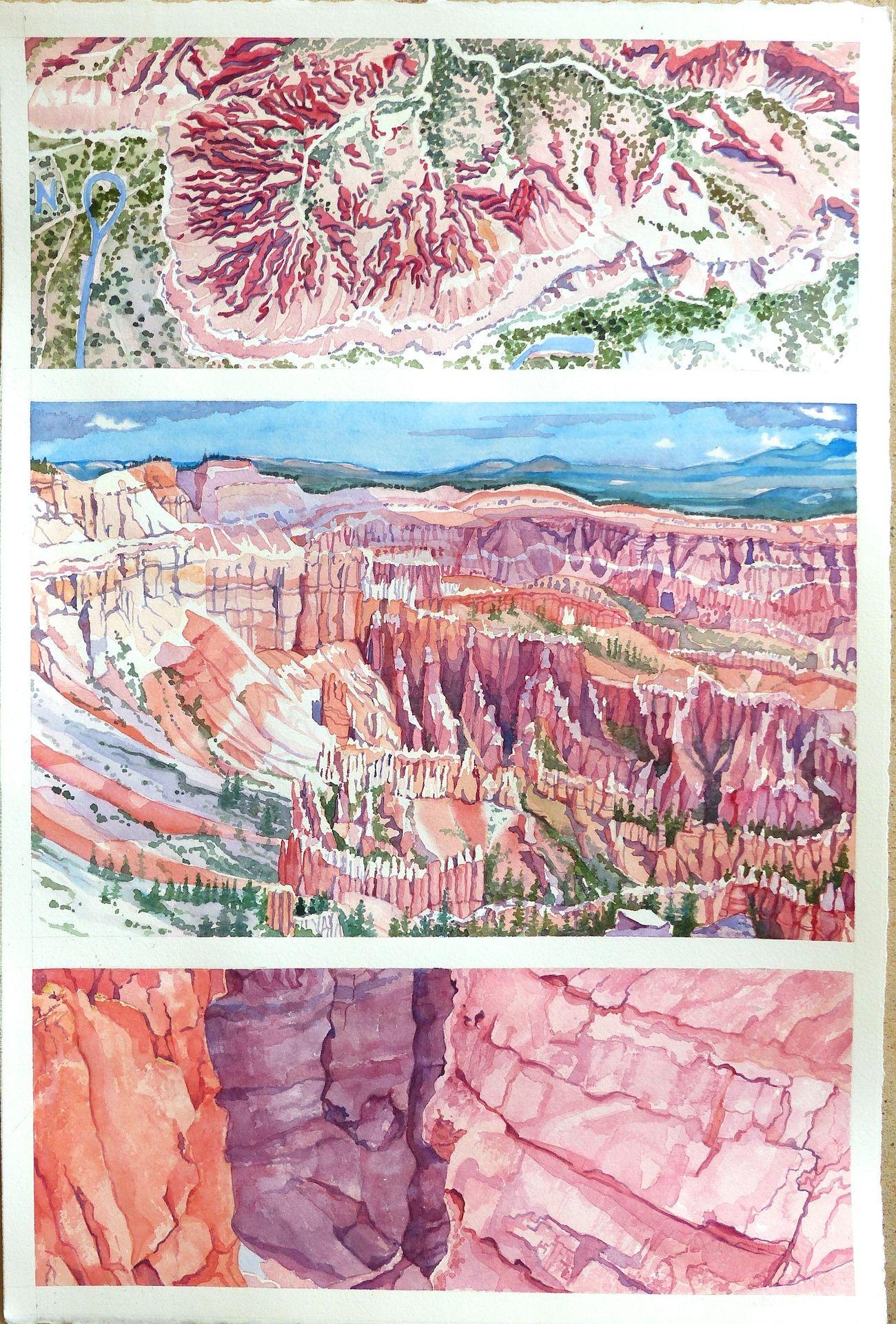 Bryces Canyon Tryptich, Pittura, Acquerello su carta acquerellata - Art di Leslie White