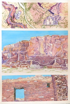 Chaco Canyon Tryptich, Painting, Watercolor on Watercolor Paper