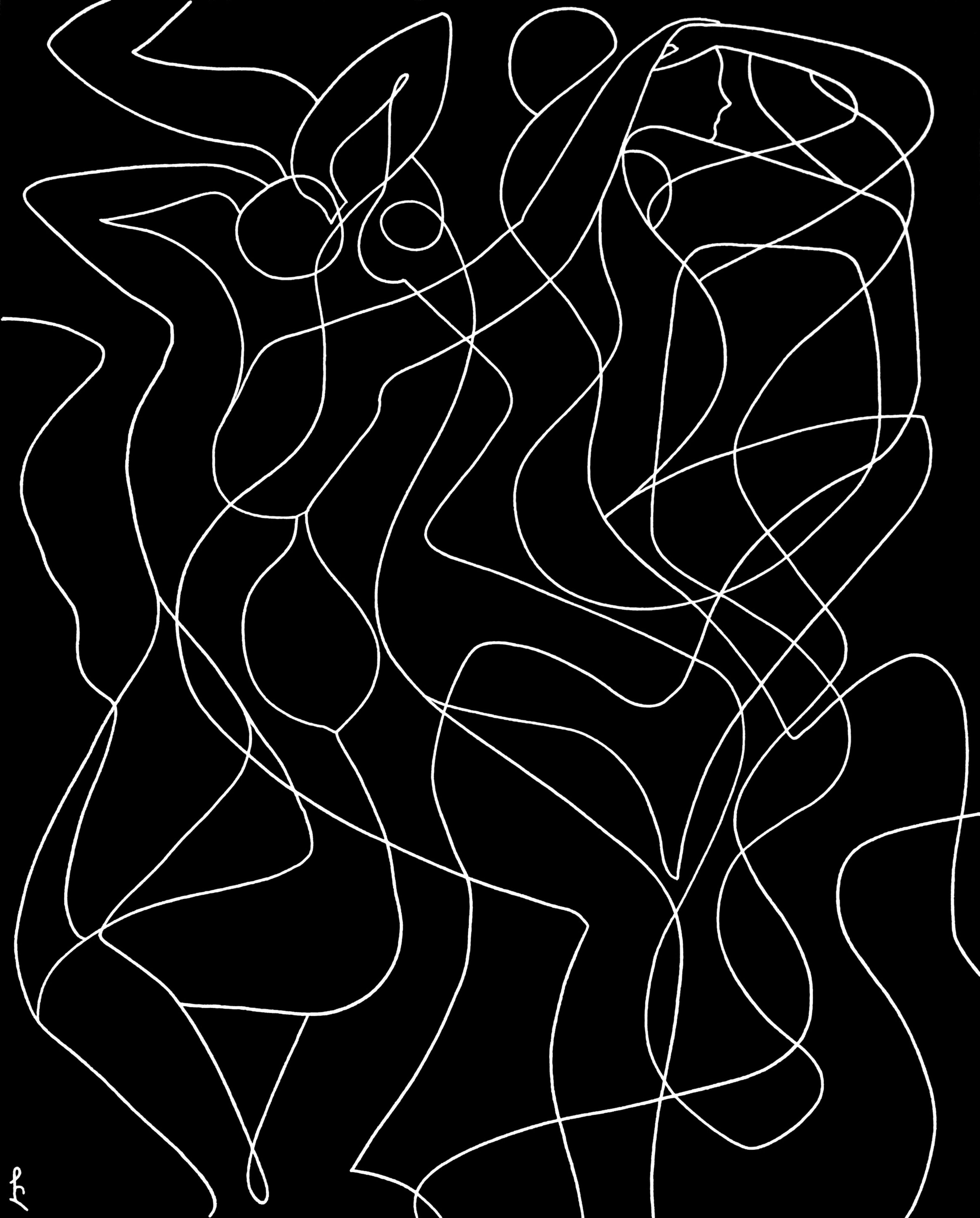Chaotic dance, Drawing, Pen & Ink on Canvas - Art by Lia Chechelashvili