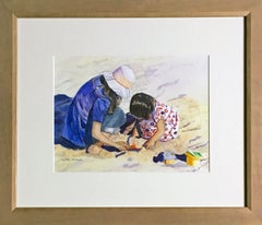 Journée de plage, peinture, aquarelle sur papier aquarelle
