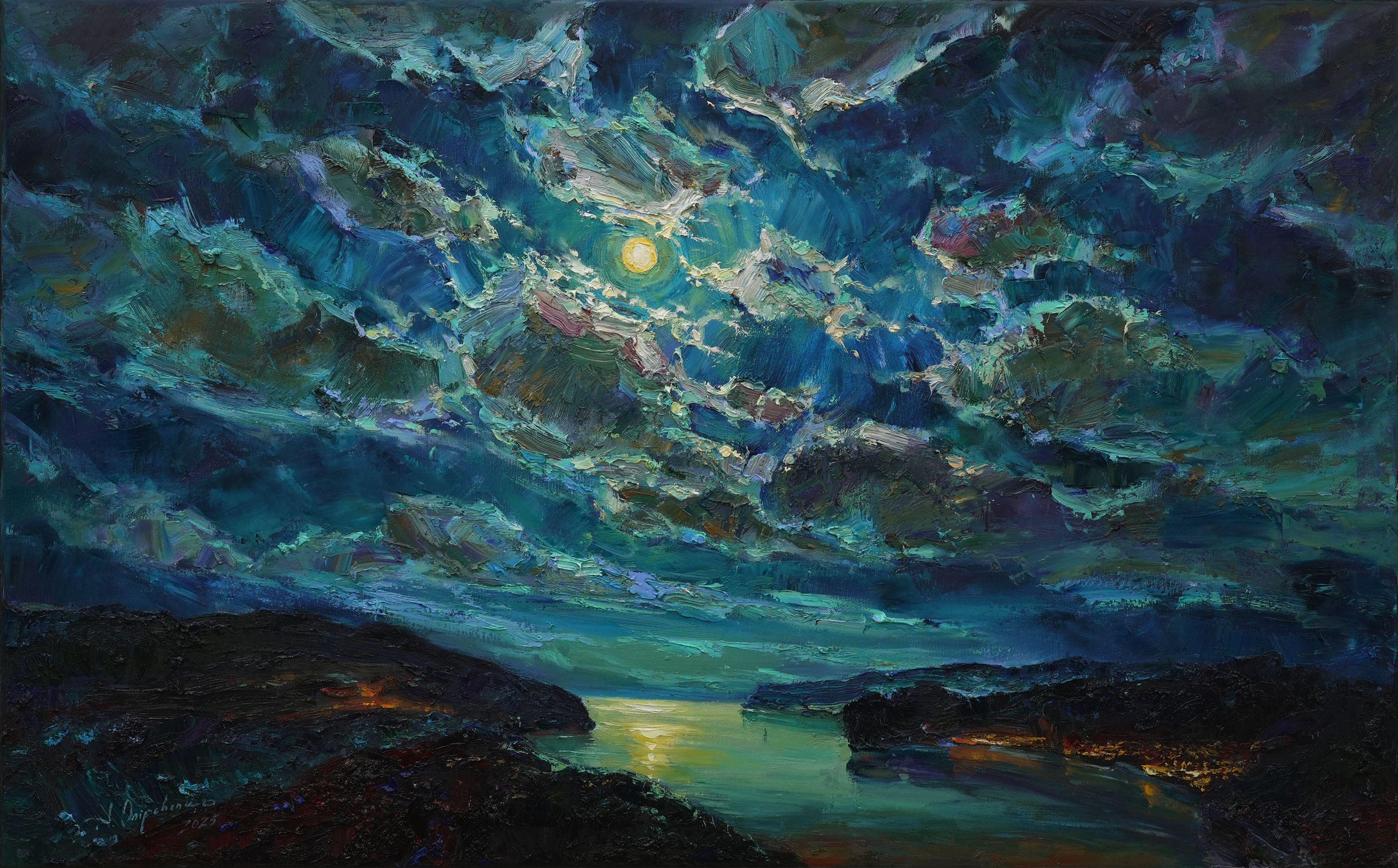 Night over the bay, Painting, Oil on Canvas