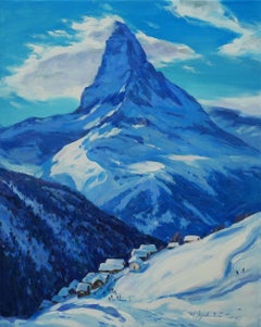 Winter day near the Matterhorn, Painting, Oil on Canvas