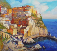 Manarola. Cinque Terre Italy, Painting, Oil on Canvas