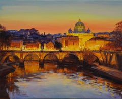 St. Angelo Bridge in Rome, Painting, Oil on Canvas