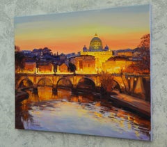 St. Angelo Bridge in Rome, Painting, Oil on Canvas