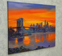 Brooklyn Bridge at sunset, Painting, Oil on Canvas