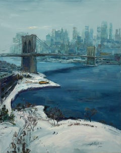 Brooklyn Bridge with a Winter Mood, Painting, Oil on Canvas
