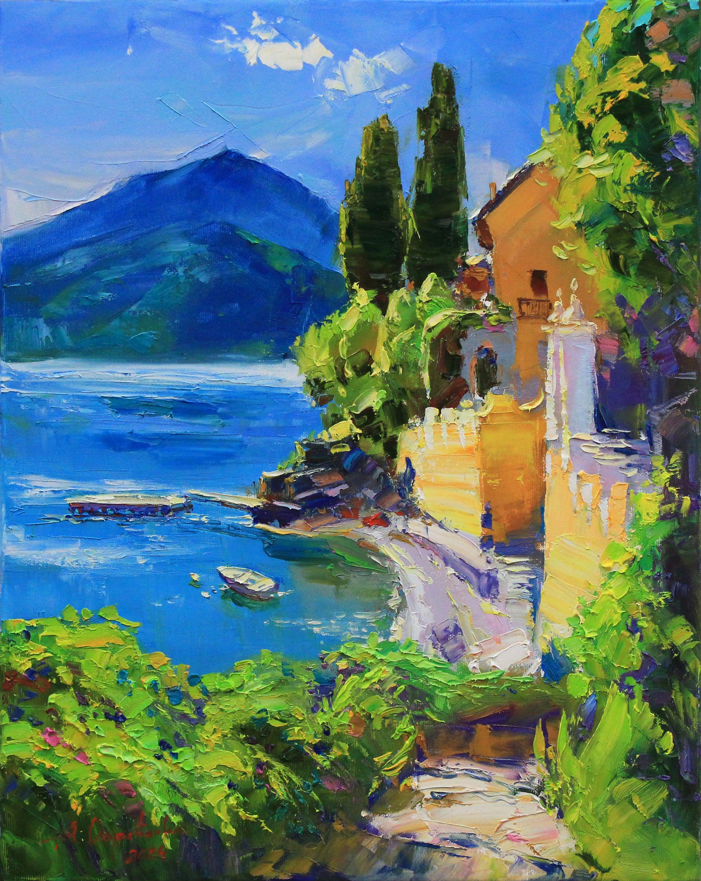 Lago de Como Italia, Pintura, Óleo sobre lienzo