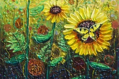Rondini danzanti tra i girasoli, Pittura, Acrilico su tela