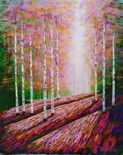 Luce della foresta dorata, Pittura, Acrilico su tela