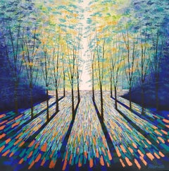 Impressioni di foresta in oro zaffiro, Pittura, Acrilico su tela