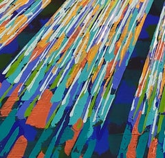 Impressioni di foresta in oro zaffiro, Pittura, Acrilico su tela