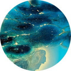 Golden Halo, Blue Depth #1, Painting, Acrylic on Metal