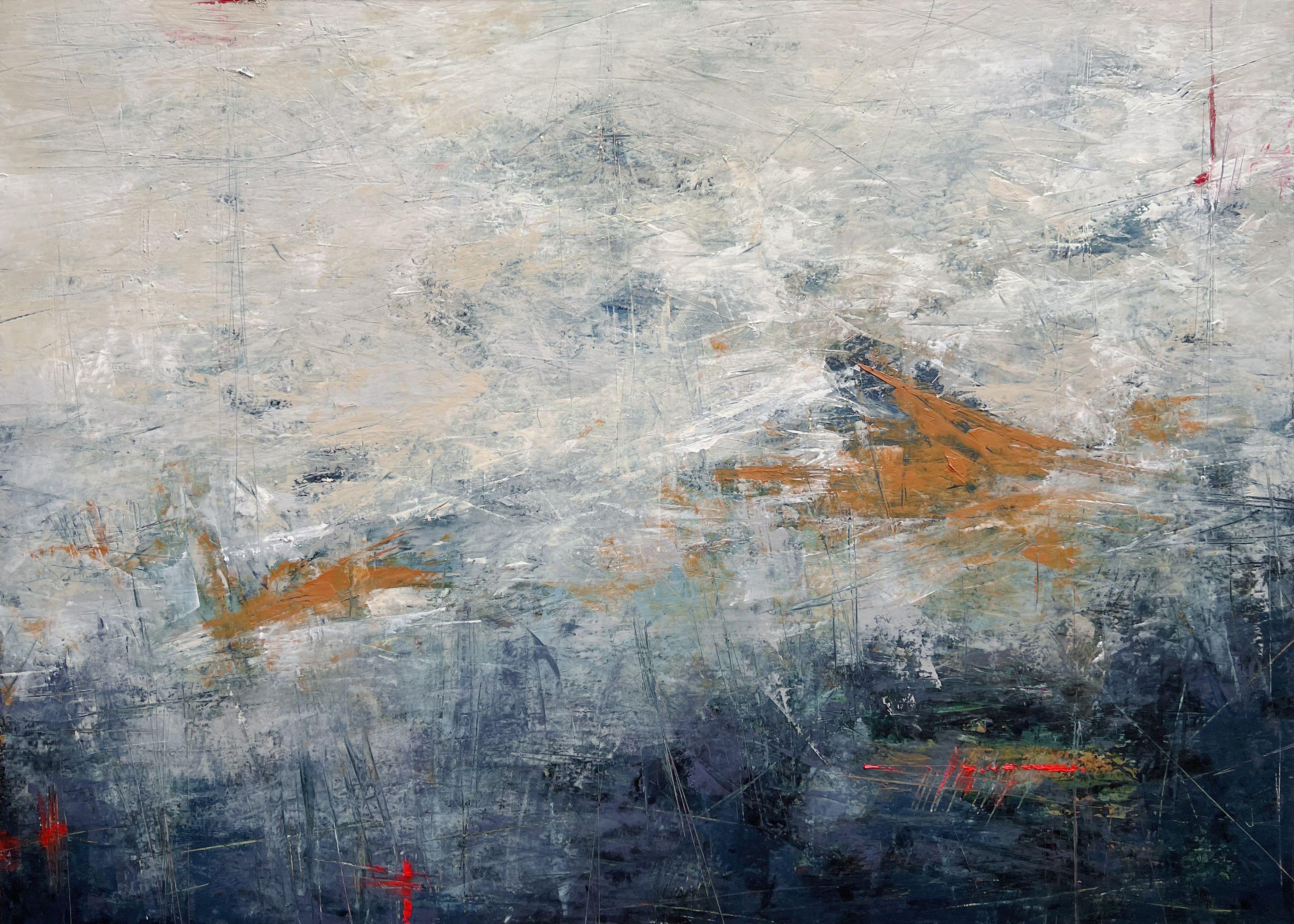 Deep End, peinture, huile sur papier - Art de Ana Monnaco