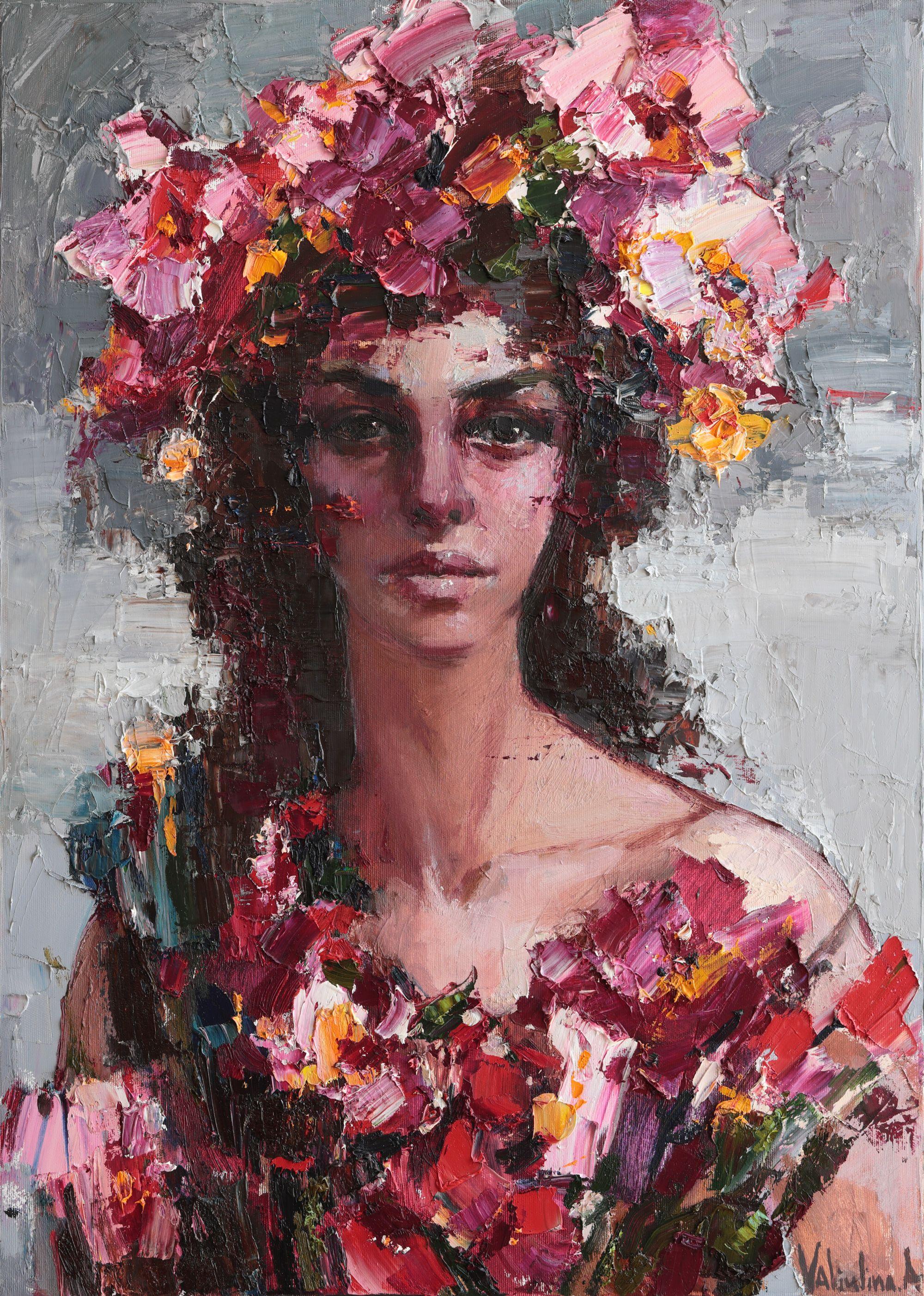 Portrait de la flore, peinture, huile sur toile - Art de Anastasiia Valiulina