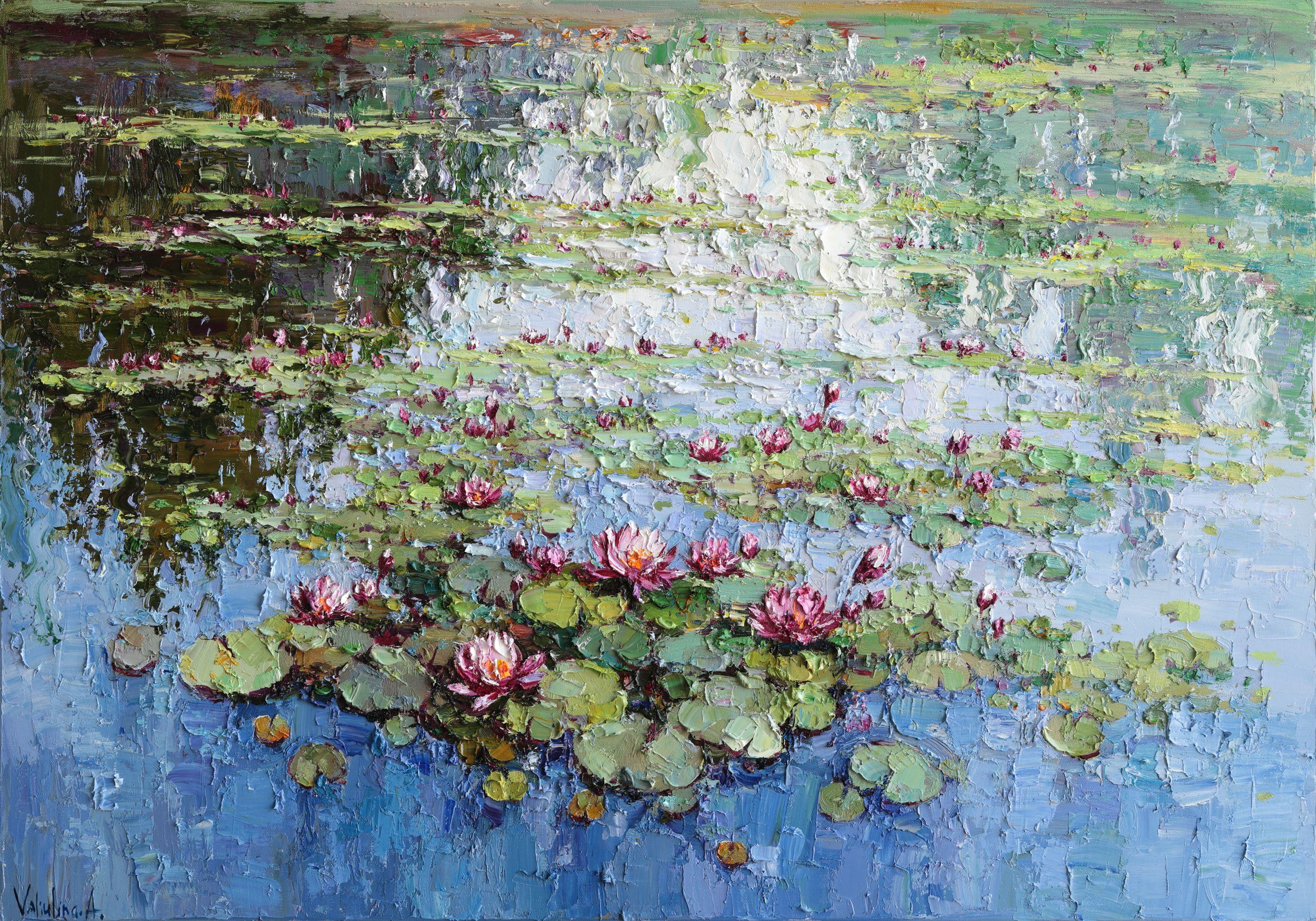 Pink Water Lilies, Painting, Oil on Canvas