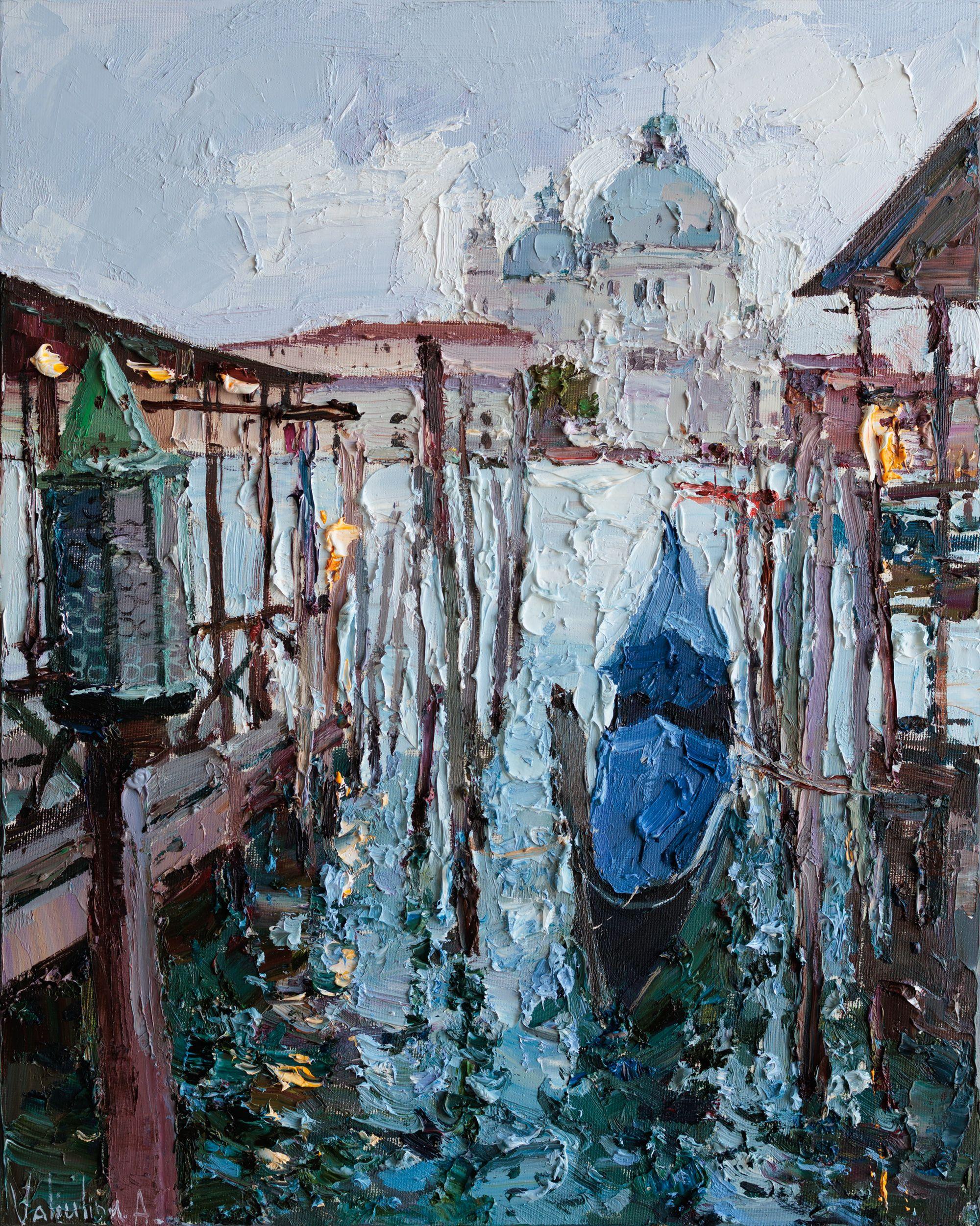 Gondola in Venice, Painting, Oil on Canvas - Art by Anastasiia Valiulina