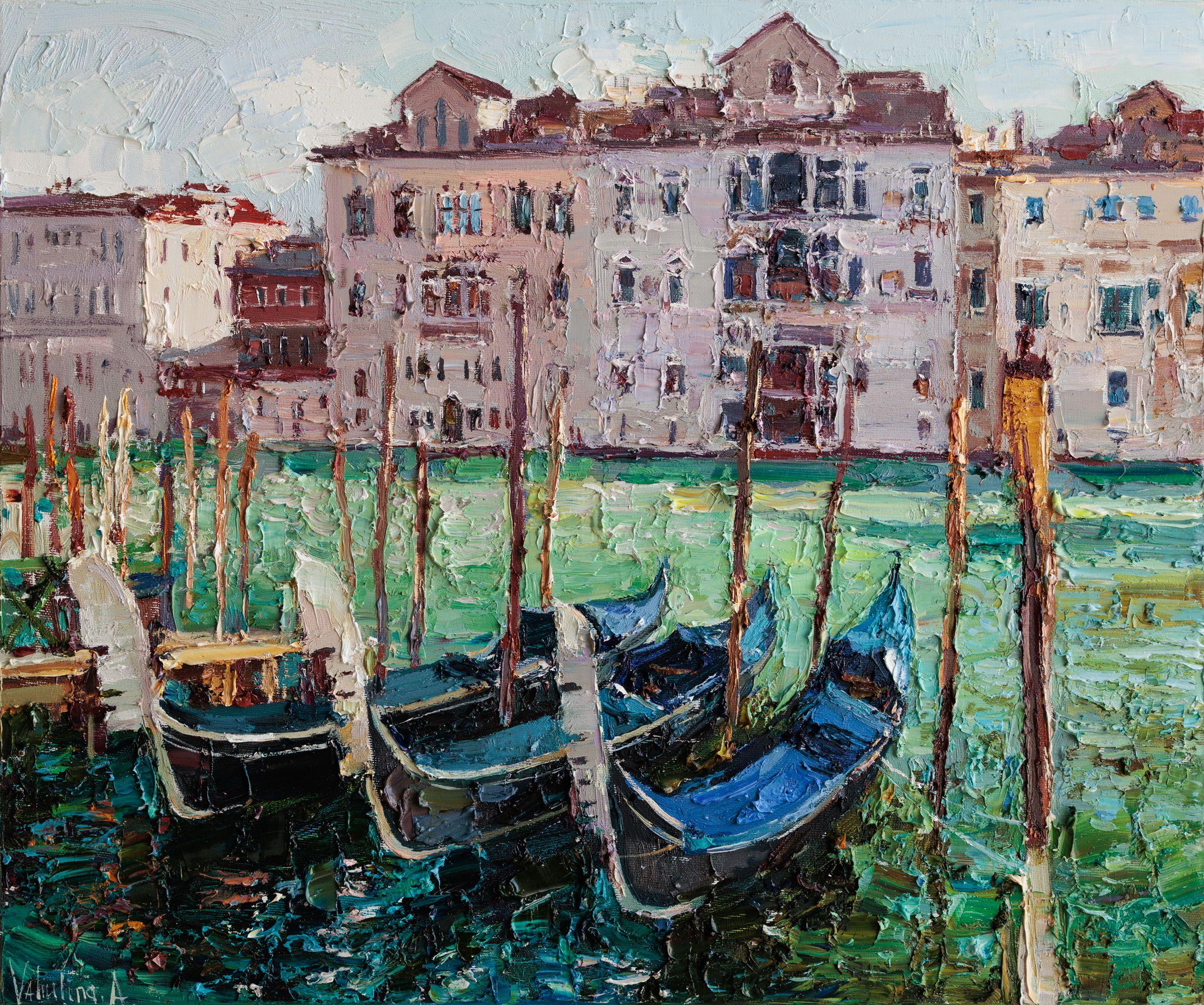 Gondoles à Venise, peinture, huile sur toile