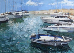 Yachts at the pier in Jaffa, Painting, Oil on Canvas