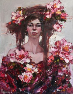 Girl and Flowers, Painting, Oil on Canvas