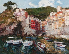 Riomaggiore, Cinque terre, Painting, Oil on Canvas