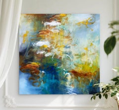 Lilies in Soft Reflection, Painting, Acrylic on Canvas