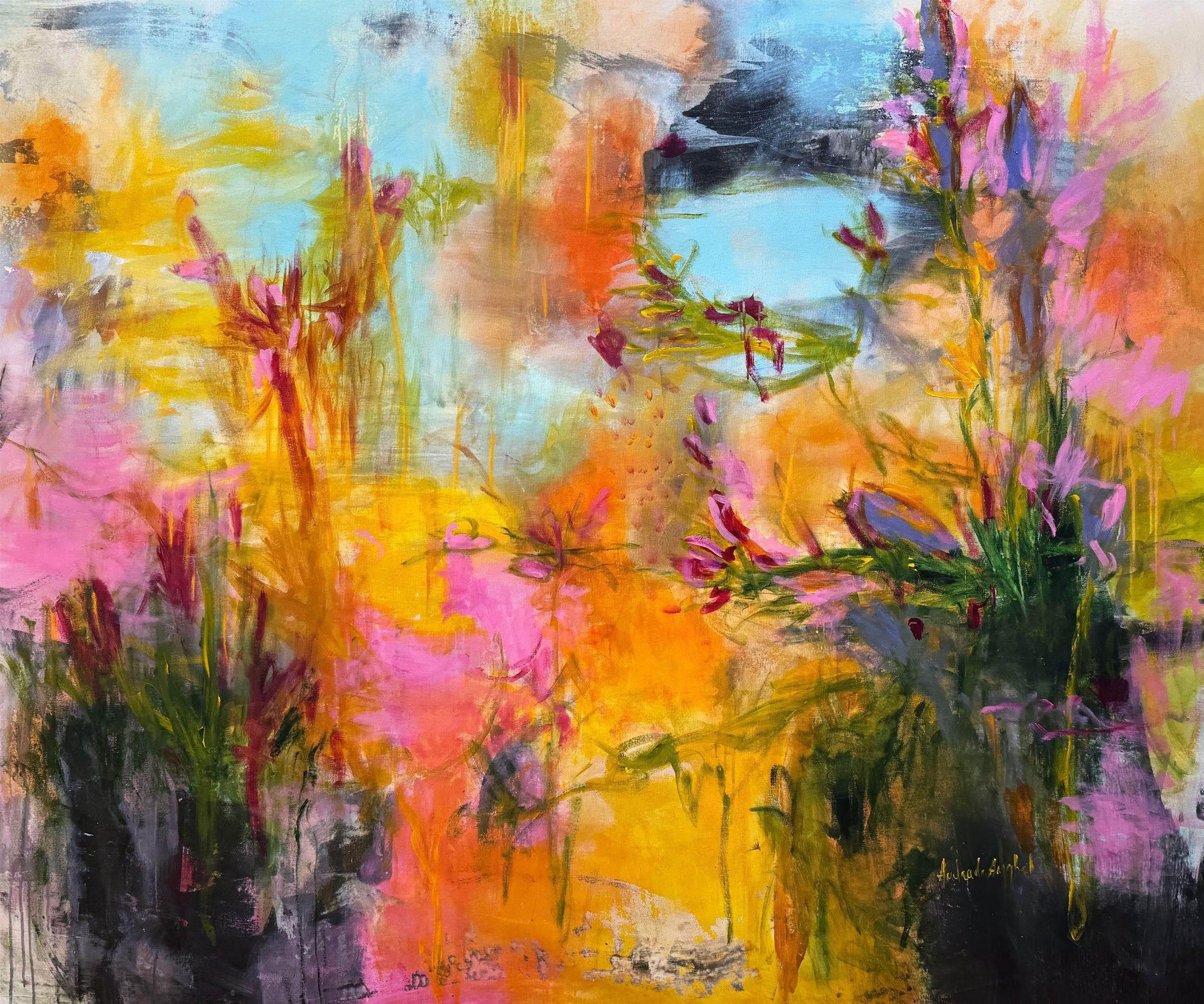 Cattails at Dusk, Painting, Acrylic on Canvas - Art by Andrada Anghel