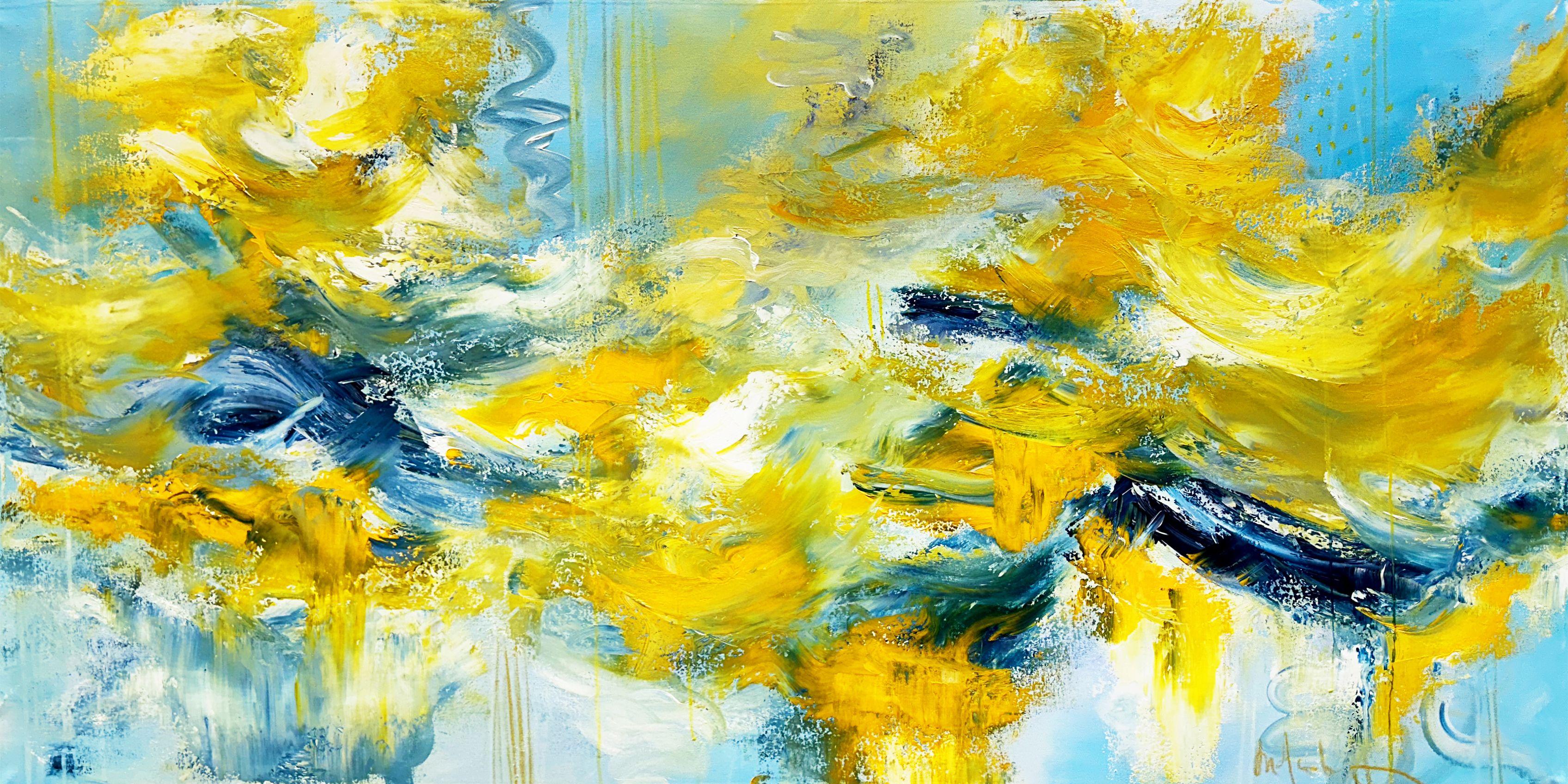 The golden volcano, Painting, Acrylic on Canvas - Art by Andrada Anghel