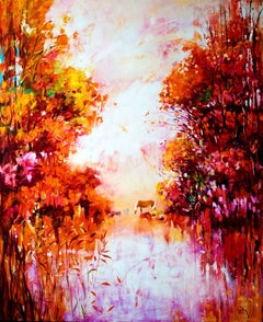 Arbres au bord de l'eau III, peinture, huile sur toile