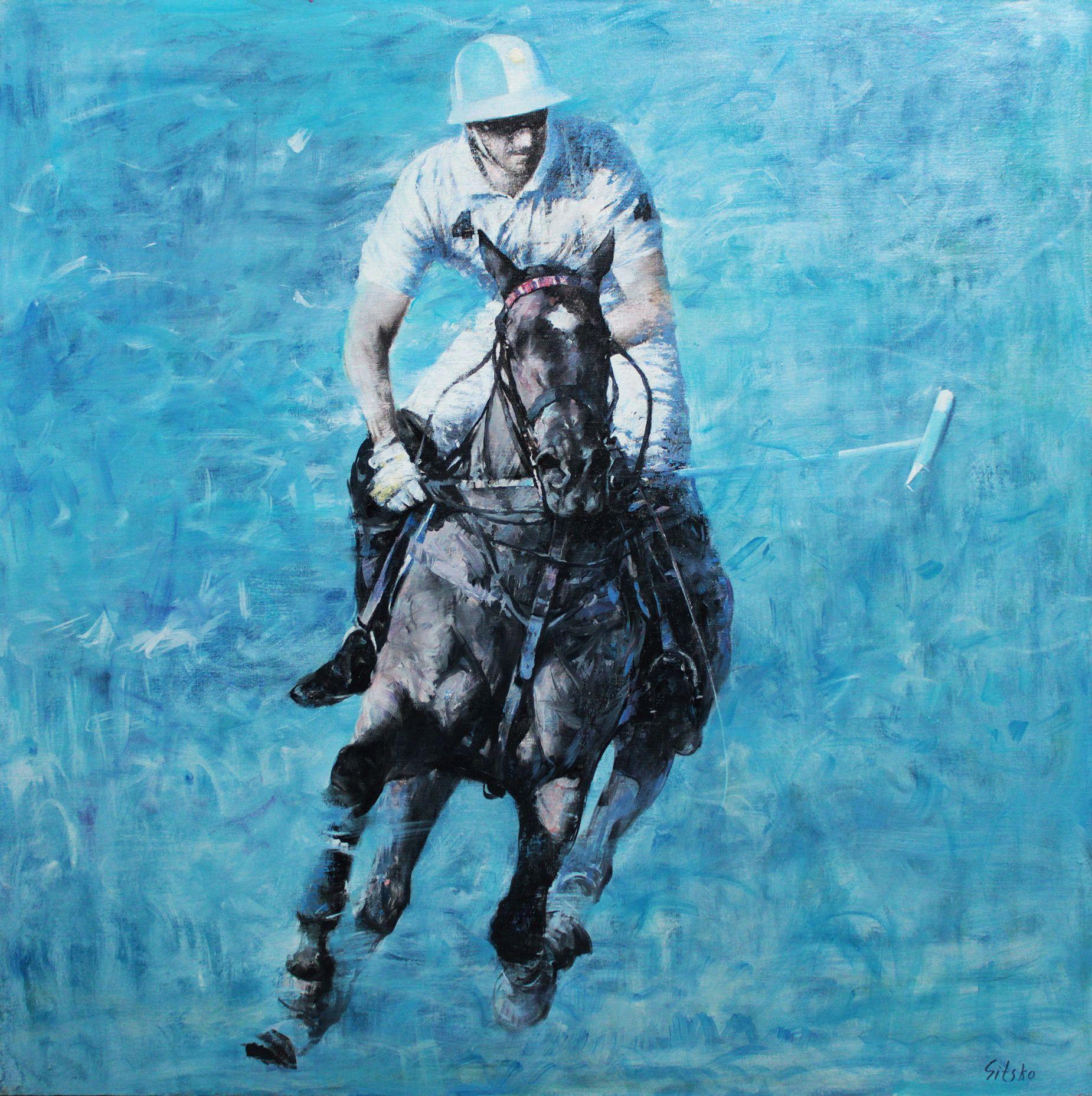 Uomo e cavallo, Pittura, Olio su tela - Art di Andrei Sitsko