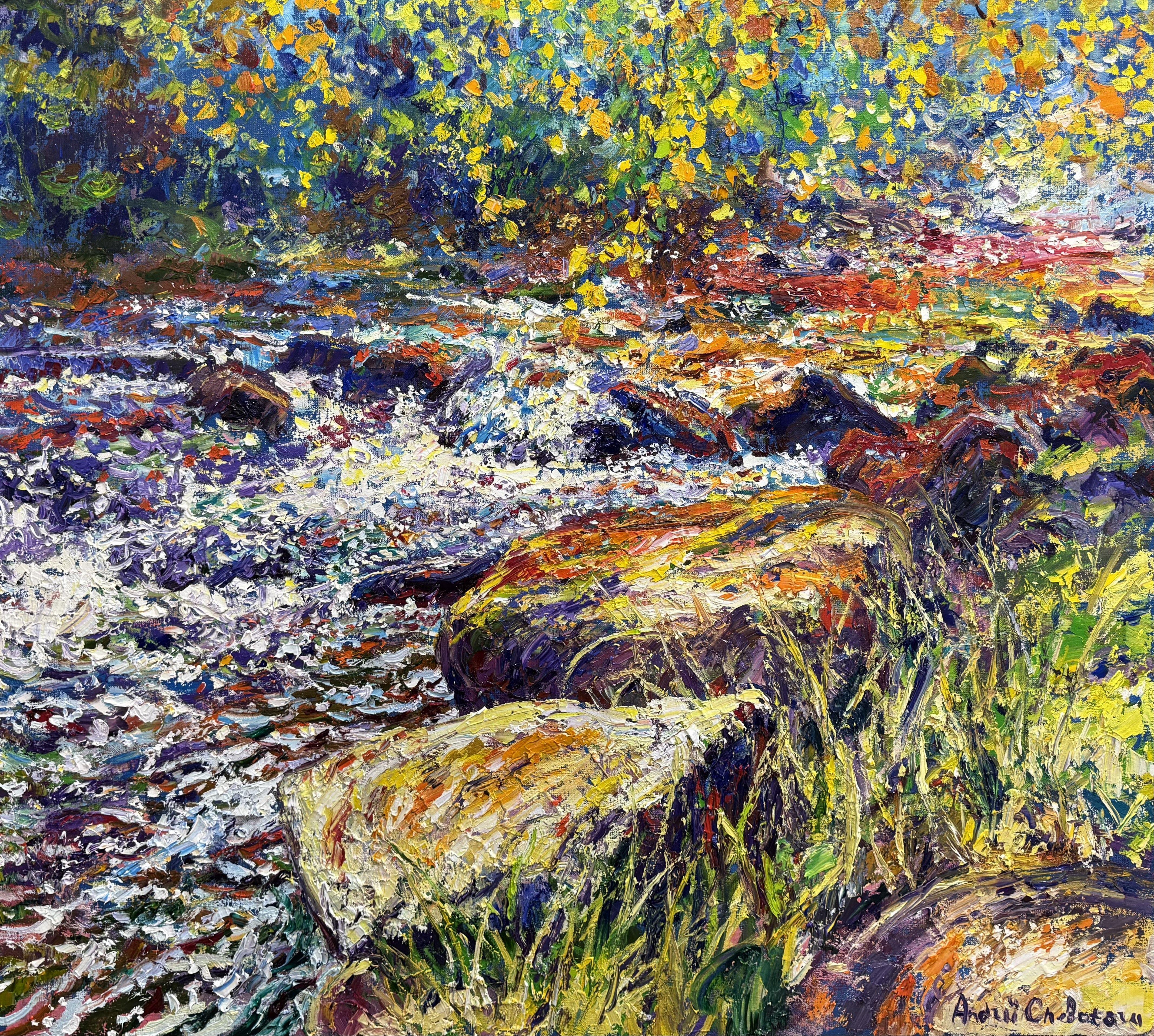 Energie des montagnes, Peinture, Huile sur toile - Art de Andrii  Chebotaru