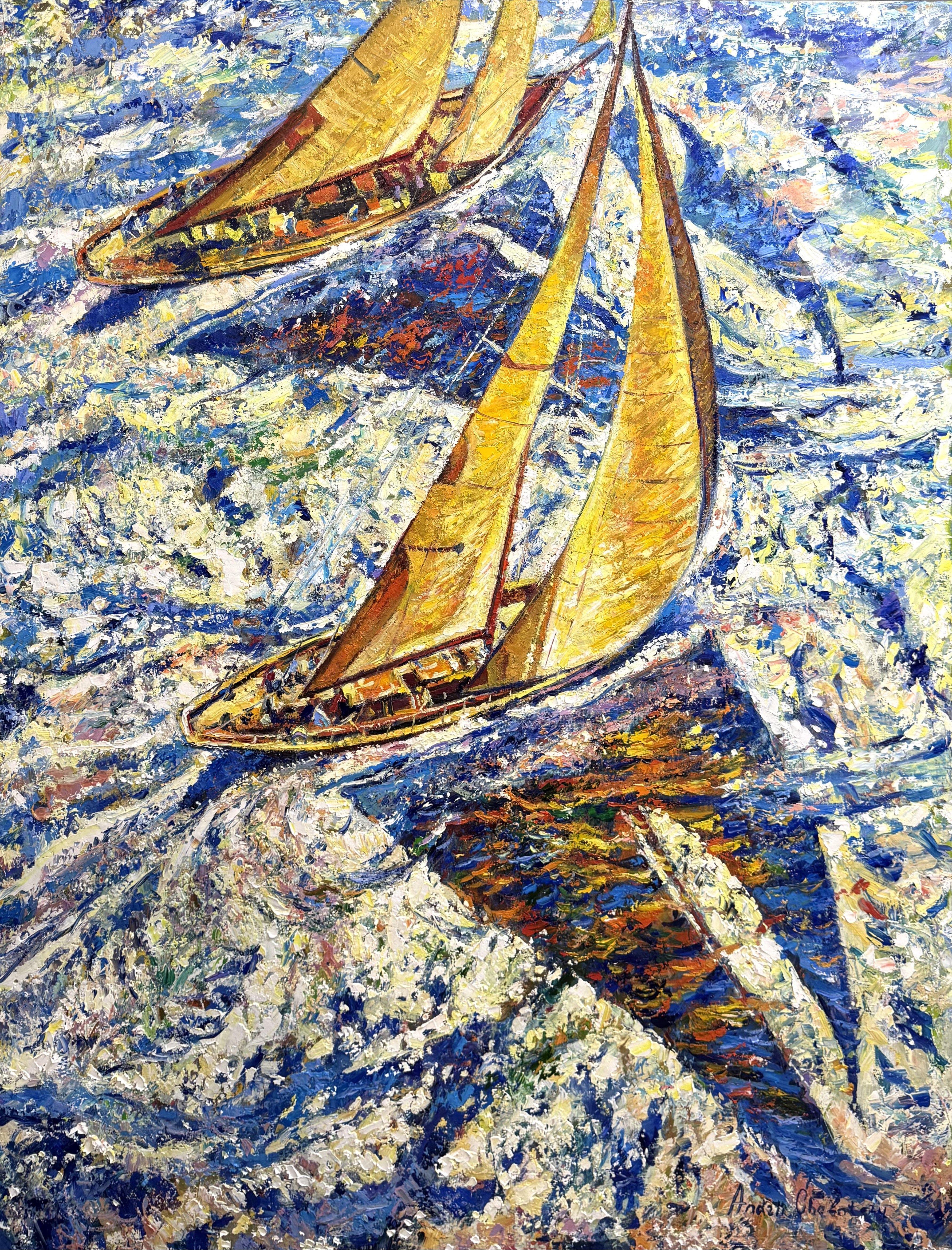 Sails of freedom, Painting, Oil on Canvas - Art by Andrii  Chebotaru