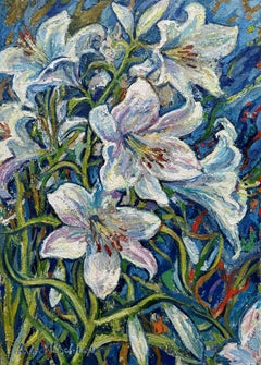 Lilies in the wind, Painting, Oil on Canvas