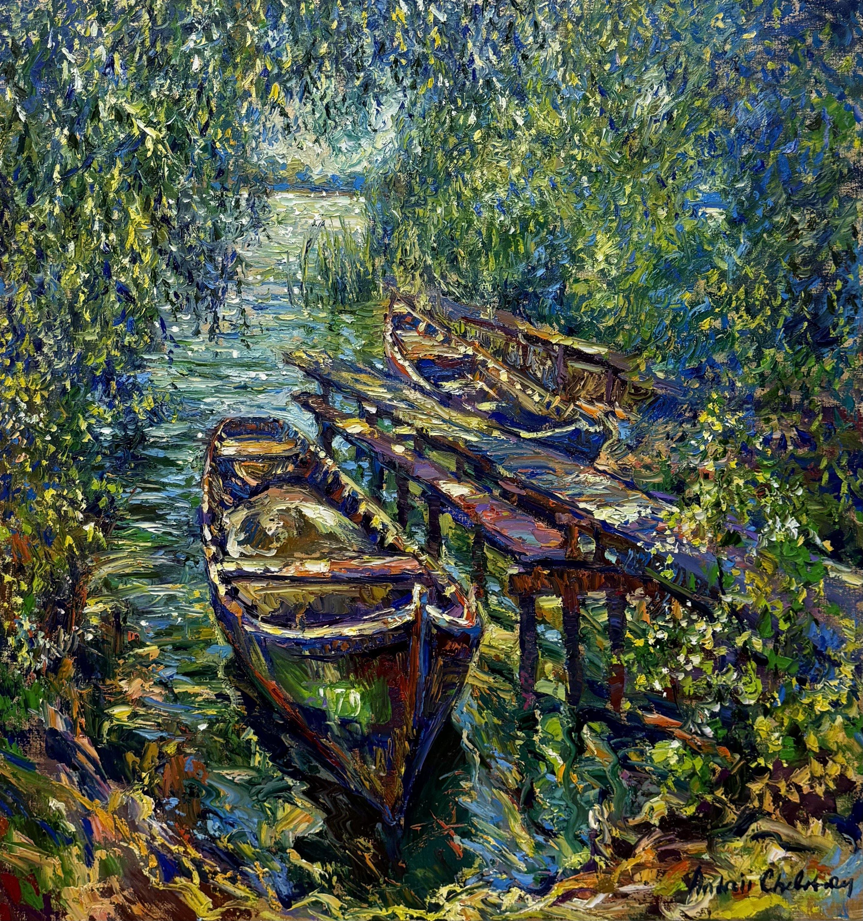 The mirror of the Danube, Painting, Oil on Canvas - Art by Andrii  Chebotaru