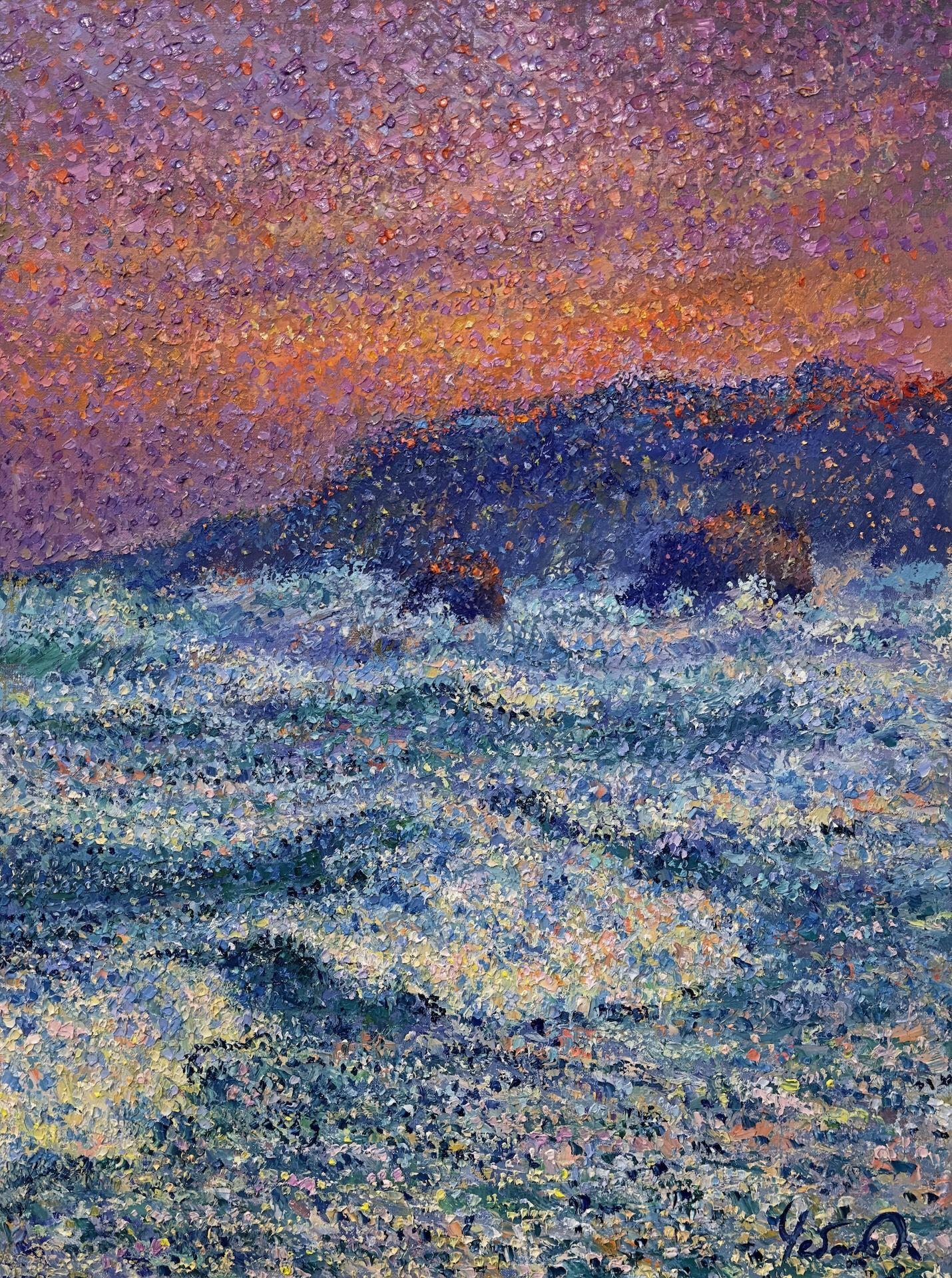 Chuchotement du ressac dans les rayons du soleil couchant, Peinture, Huile sur toile - Art de Andrii  Chebotaru