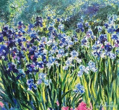 "Irises in My Mother's Garden", Painting, Oil on Canvas