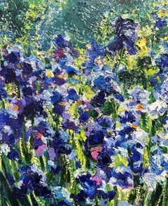 "Irises in My Mother's Garden", Painting, Oil on Canvas