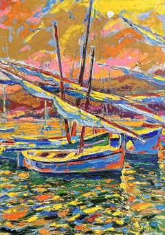"Abend über der Bucht "Hendaye, Frankreich, Gemälde, Öl auf Leinwand