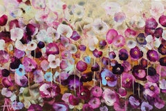 Sweet Pea Dreams â€" Abstrakte florale Landschaft, Gemälde, Acryl auf Leinwand