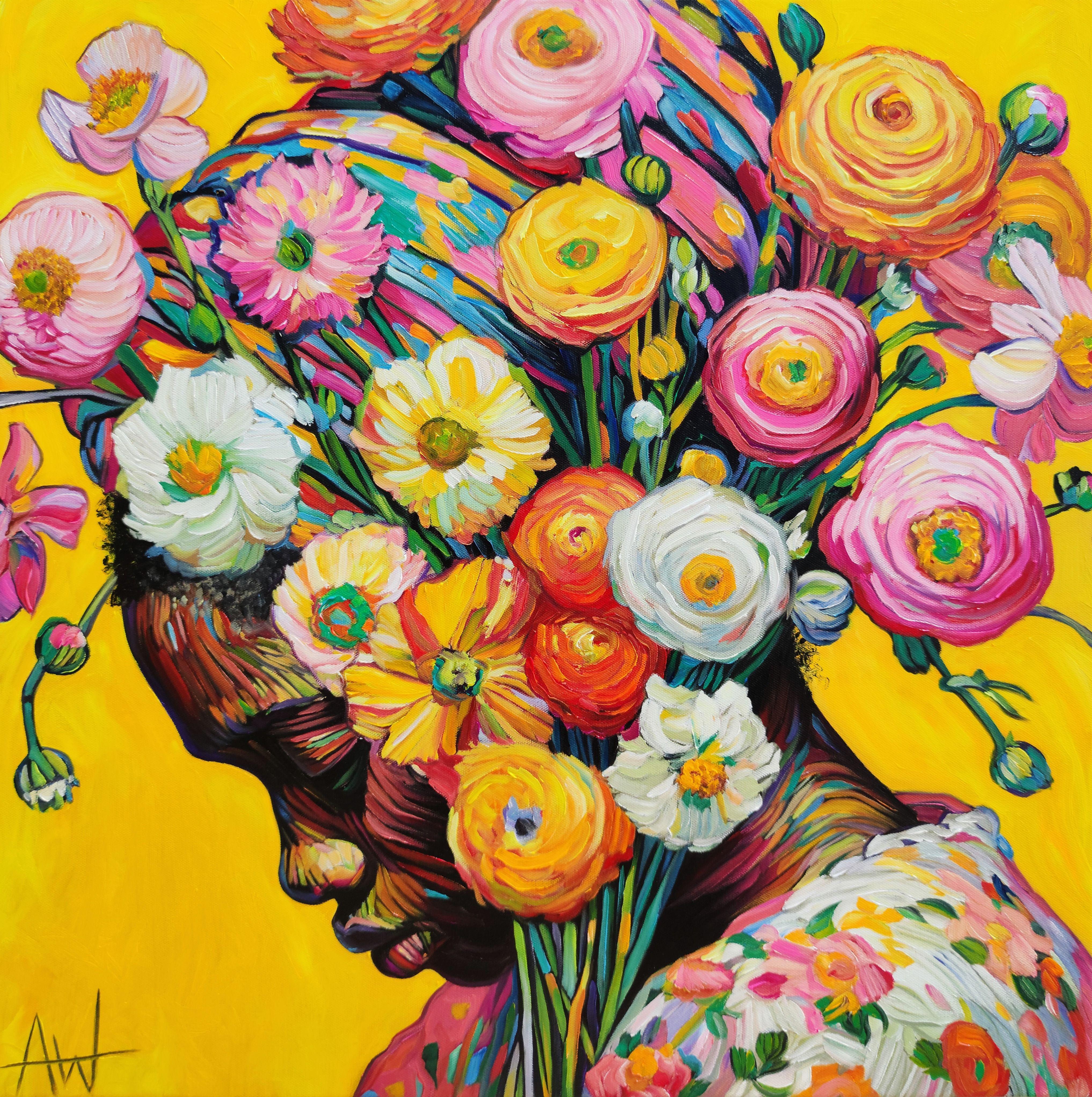 A Head Full of Flowers, Painting, Oil on Canvas