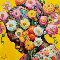 A Head Full of Flowers, Painting, Oil on Canvas