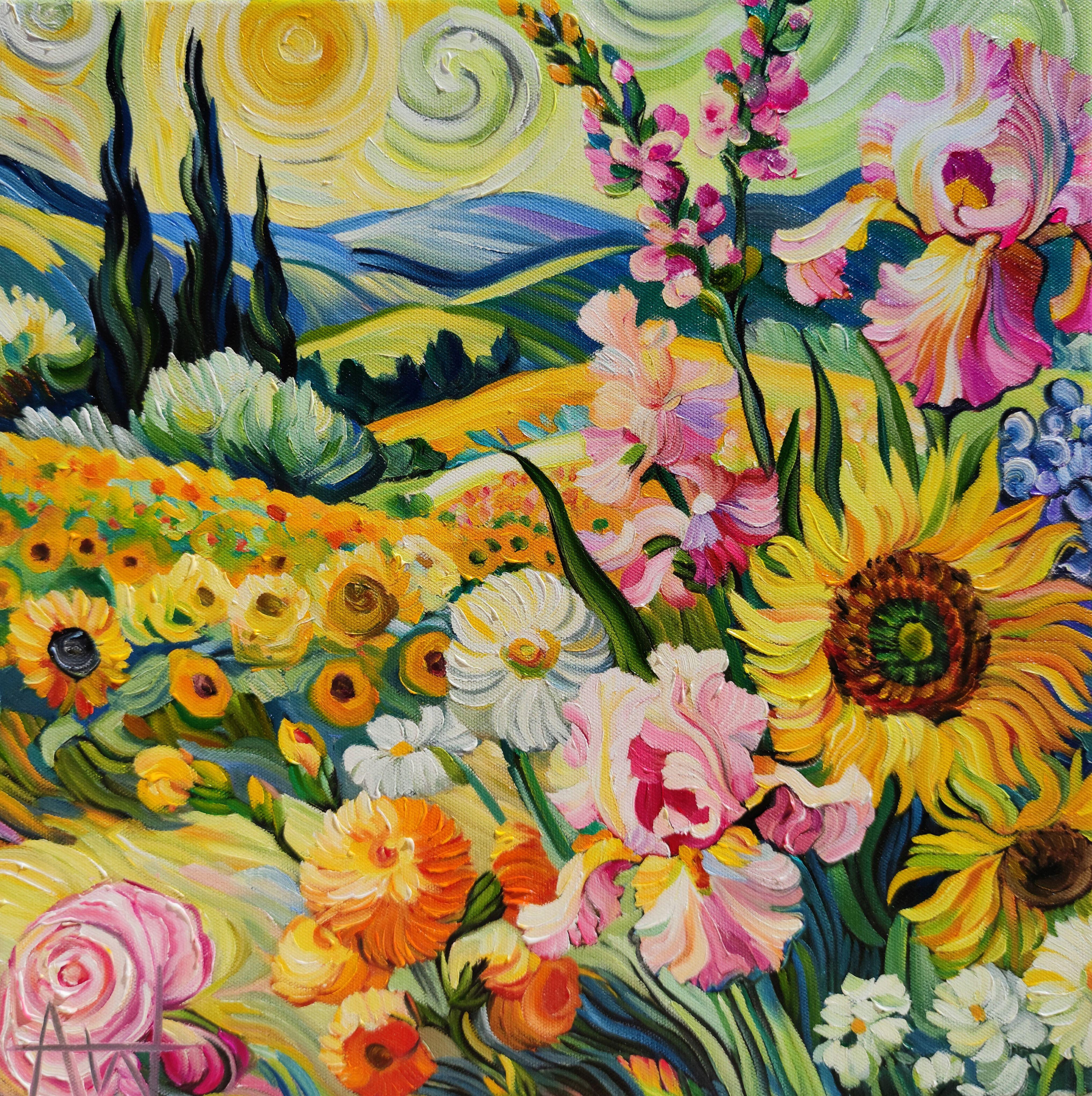 Sunflower Honey, Painting, Oil on Canvas - Art by Angie Wright