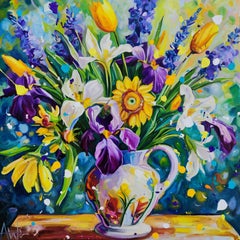 Tulipes et soleil, peinture, huile sur toile