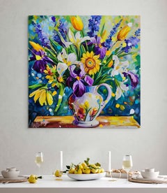 Tulipes et soleil, peinture, huile sur toile