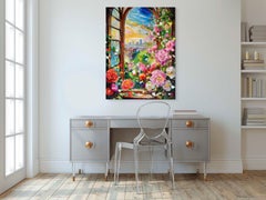Roses and Rooftops, Painting, Oil on Canvas