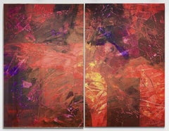 Terra Mystica no. 924 set of 2 large red abstract, Painting, Acrylic on Canvas