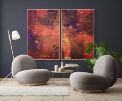 Terra Mystica no. 924 set of 2 large red abstract, Painting, Acrylic on Canvas