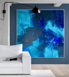 Beyond the sea Nr. 2624 Großes blaues abstraktes Gemälde, Acryl auf Leinwand