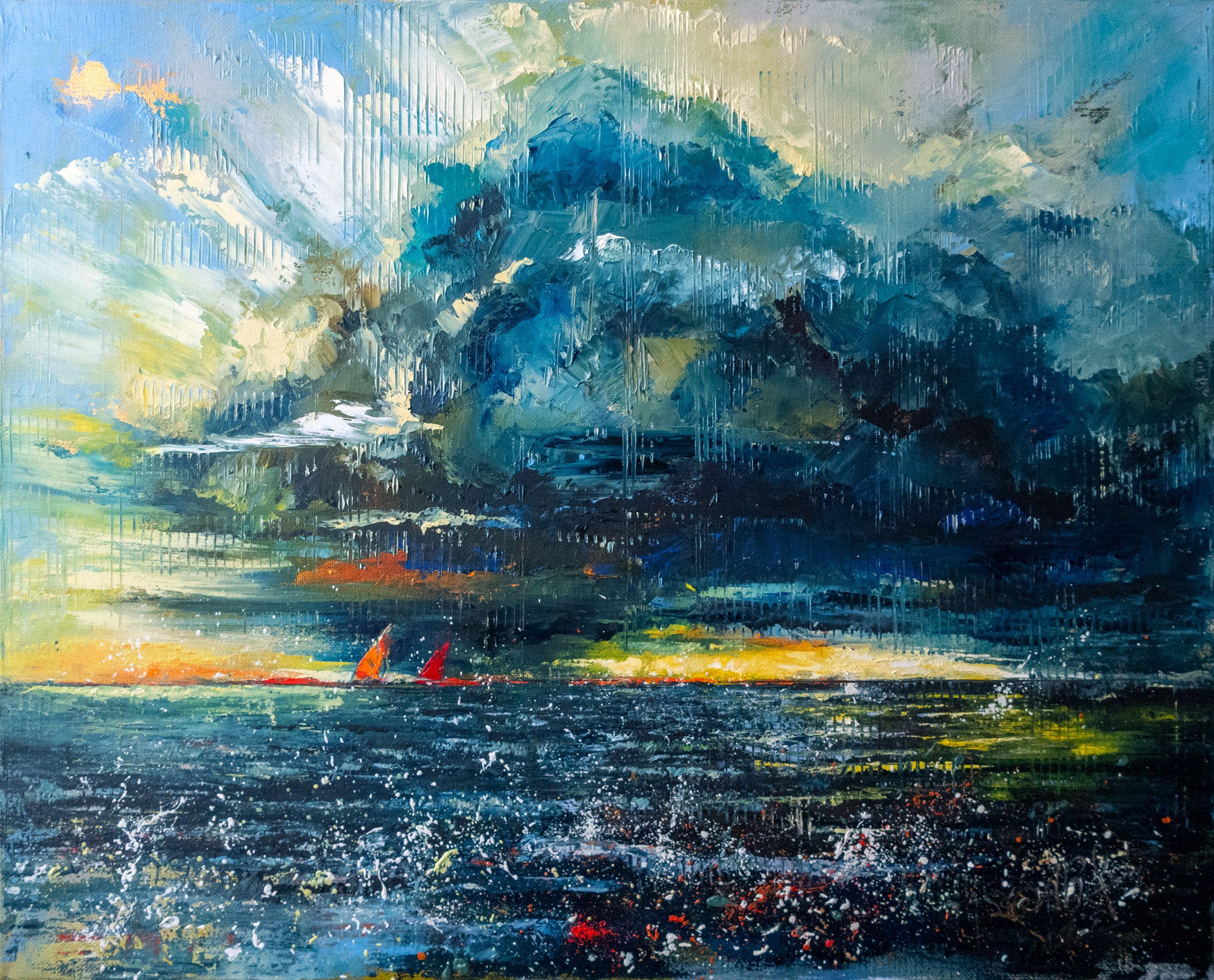 Mouvement et expression de la tempête, Peinture, Huile sur toile - Art de Anna Ravliuc